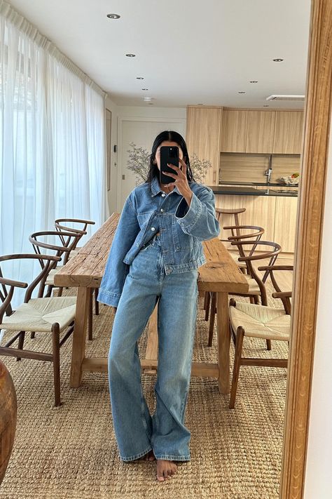 I Love a Double Denim OutfitâHere are 5 Easy Ones to Try This Spring Jean Jacket And Jeans Outfit, Denim Outfit Aesthetic, Spring Denim Outfits, Double Denim Outfit, Double Denim Looks, Denim Party, Denim Jacket And Jeans, Denim Waistcoat, Spring Denim