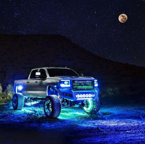 #offroad #lightbar #ledlights #bluelight #4wd #4x4 #auxtings Jacked Up Trucks, Lifted Trucks, Trucks