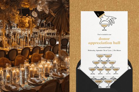 25 glamorous gala theme ideas to elevate an evening | Paperless Post Gala Themes Ideas Inspiration, Fall Gala Themes, Gala Dinner Theme Ideas, School Gala Themes, Fundraising Gala Themes, Gala Ideas Theme, Gala Fundraising Ideas, Gala Themes Ideas Events, Gala Themes Ideas