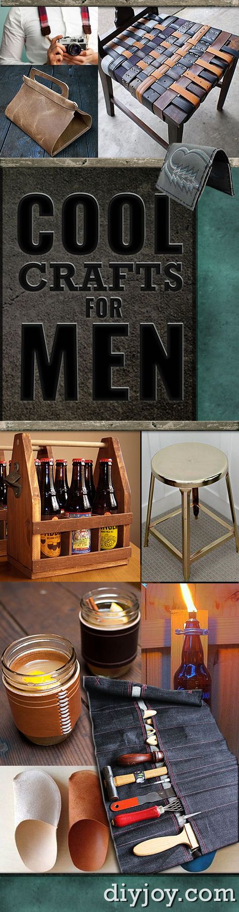 Crafts for Men and  DIY Project Ideas Guys Love - Fun Do It Yourself Man Cave Ideas, Homemade Gifts, Manly DYI Decor, Games and Gear. Tutorials for Creative Projects to Make This Weekend | Super DIY Gift Ideas for the Boyfriend, Husband, Brother  and Father - Dad http://diyjoy.com/diy-projects-for-men-crafts Manly Crafts, Men Crafts, Crafts For Men, Cool Crafts, Diy Projects For Men, Diy Gifts For Men, Awesome Crafts, Manly Decor, Man Crafts