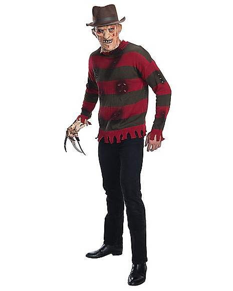 Freddy Krueger Costume Sweater for Men - Spirithalloween.com Fantasia Freddy Krueger, Freddy Krueger Sweater, Freddy Costume, Killer Costume, Freddy Krueger Costume, Old Sweatshirt, Horror Costume, Costumes For Teens, A Nightmare On Elm Street