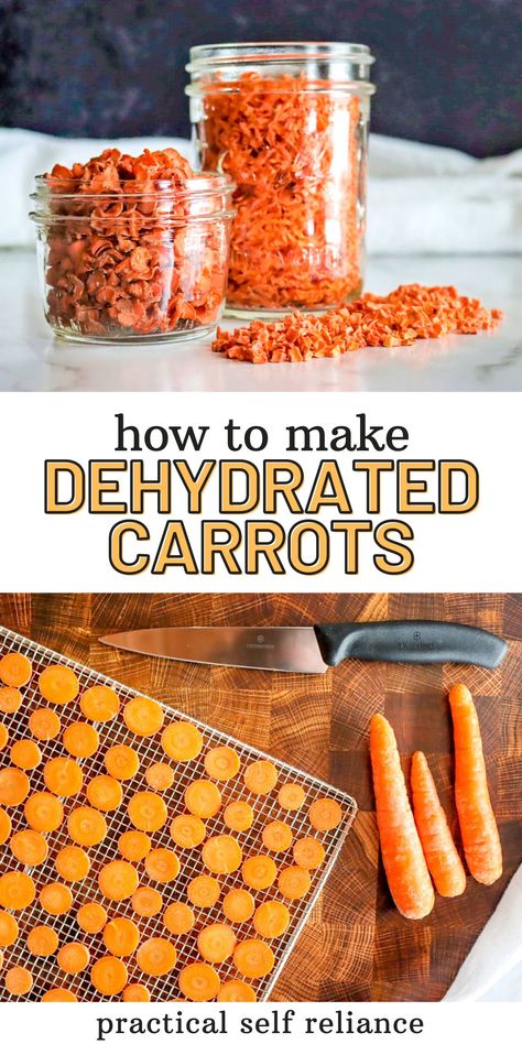 Dehydrating Carrots, Dehydrate Carrots, Luvele Recipes, Dehydrated Carrots, Dehydrator Recipes Fruit, Dehydrating Food Storage, Food Dehydration, Dehydrated Vegetables, Canning Food Preservation