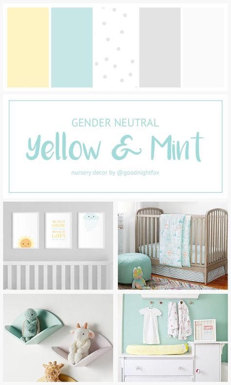 Mint And Yellow Nursery, Nursery Ideas Neutral Color Palettes, Mint Green Nursery Gender Neutral, Mint Nursery Neutral, Mint Green Nursery Girl, Yellow Nursery Ideas Gender Neutral, Mint Green Nursery Boy, Nursery Ideas Yellow, Nursery Mint Green