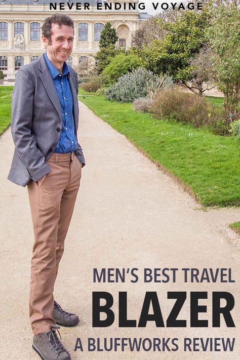 Travelling to more style conscious countries but still want to pack light? You may want to check out our review of the Bluffworks blazer! #packingtips #menspacking #packing #carryononly Classic Business Trip Blazer With Pressed Crease, Single-breasted Fitted Blazer For Business Trips, Men’s Linen Blazer Outfit, Unstructured Linen Single-breasted Sport Coat, Travel Blazer, Carry On Packing, Carry On Size, Mens Travel, Pack Light