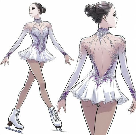 Figure Skating Performance Outfits, Ice Skating Outfit Drawing, Figure Skating Dresses Drawing, Figure Skating Dress Sketch, Figure Skating Outfits Costumes, Figure Skating Dresses Beautiful, White Ice Skating Dress, Figure Skating Art, White Figure Skating Dress