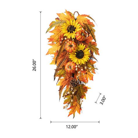 Crochet Hat Size Chart, Orange Wedding Bouquet, Pumpkin Leaf, Sunflower Leaves, Sunflower Pumpkin, Teardrop Swag, Fall Swags, Plastic Pumpkins, Linen Ribbon