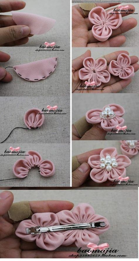 Flower Hair, Flower Brooch, Hair Clip, Origami, Step By Step, Hair, Fabric