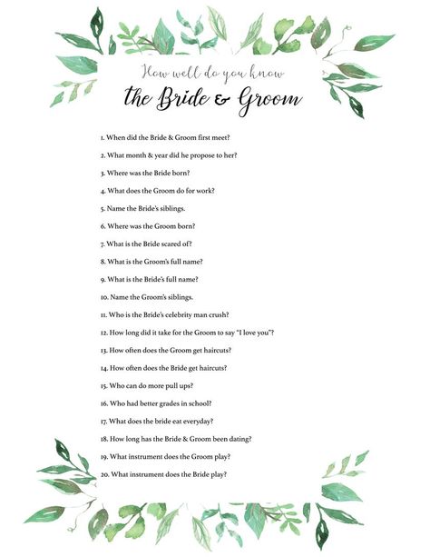 How Well Do You Know The Bride And Groom, How Well Do You Know The Groom, How Well Do You Know The Bride, Bridal Shower Games Free Printables, Shower Vibes, Indian Wedding Bridesmaids, Wedding Captions, Wedding Game, Pre Wedding Photoshoot Outdoor