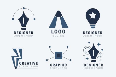 Flat graphic designer logo collection | Premium Vector #Freepik #vector Logo For Graphic Designer Company, Digital Logo Ideas, Art School Logo, Graphic Design Company Logo, Grafik Design Logo, Graphic Design Logo Ideas, Digital Art Logo, Graphic Designer Logo, Creative Logo Design Art