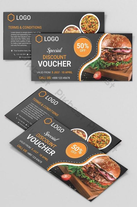 Food Coupon Design Ideas, Promo Cards Design Ideas, Cash Voucher Design, Promo Card Design, Restaurant Voucher Design, Food Coupon Design, Coupon Design Ideas, Discount Coupon Design, Voucher Design Coupon