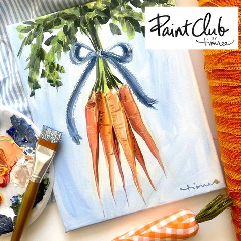 Tell everyone that you CARROT 'bout that this darling painting is a class! Join the cutest paint club in town and learn how to create this darling carrot moment with Timree, herself!! Carrot Painting, Juice Jar, Farm Paintings, Rabbit Painting, Canvas Painting Tutorials, Painting Tutorials, Paint Party, Learn To Paint, A Class