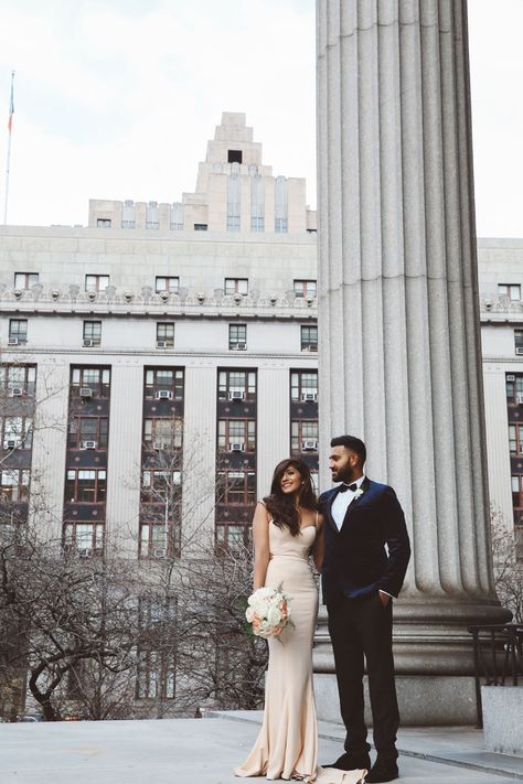 Stylish elopement in NYC | Pooja and Jay Nyc Court House Wedding, Courthouse Wedding Nyc, Nyc Elopement Ideas, Stylish Elopement, Nyc Wedding Photos, Courthouse Wedding Dress, Plus Size Wedding Dress, Nyc Elopement, Cape Wedding Dress