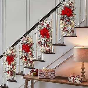 Christmas Stairs Decorations, Christmas Stairs, Christmas Lights Garland, Christmas Staircase, Teardrop Swag, Led Decoration, Christmas Wreaths & Garlands, Christmas Swag, Artificial Christmas Wreaths