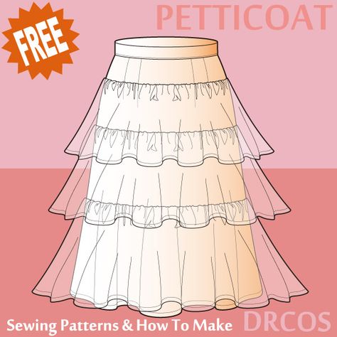 Petticoat Sewing Patterns | DRCOS Patterns & How To Make Layered Skirt Pattern, Sewing Patterns Plus Size, Skirt Sewing Pattern Free, Tiered Skirt Pattern, Skirt Sewing Patterns, Free Skirt Pattern, Petticoat Pattern, Sewing Patterns For Beginners, Sewing Patterns Skirt