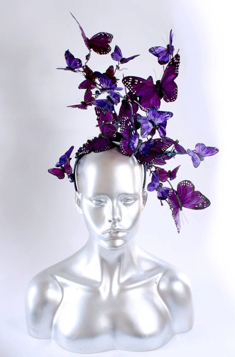 Butterfly Headdress, Star Headpiece, All Things Purple, Fantasy Costumes, Fascinator Hats, Purple Butterfly, Derby Hats, Mad Hatter, Costume Design