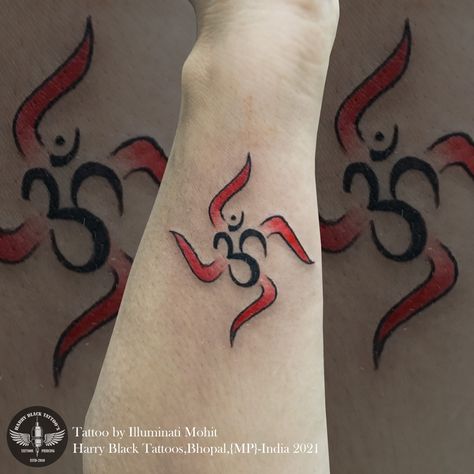 Om Swastik Tattoo, Swastik Design Tattoo, Swastik Tattoo, Swastik Symbol, Swastik Design, Luck Tattoos, Ohm Tattoo, Back Of Leg Tattoos, Om Tattoo Design