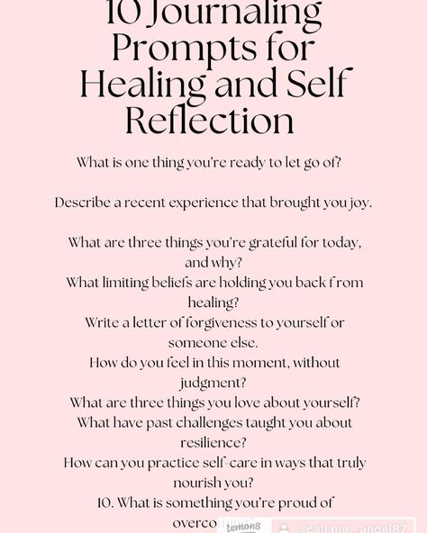 Healing & Self Reflecting Journal Prompts🌿 Healing takes time, and sometimes the journey feels heavy. But every word you write is a step closer to understanding, releasing, and growing. 💫 Today, give yourself the space to feel, reflect, and let go. Let your journal be a safe space for your heart to unfold. ✨ What are you ready to heal from?HappyHealing #HealingJourney #JournalForGrowth #SelfLoveJourney #healingjournal #journaling How To Start A Healing Journal, Journal Prompts To Let Go Of The Past, Self Help Journal Pages, Release Journal Prompts, Journal Prompts To Let Go, Ideal Self Journal, Journal Prompts Healing, Self Reflection Journal Prompts, Healing Prompts