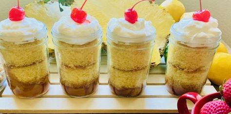 Pineapple Upside Down Cups, Pineapple Upside Down Cake Shooter, Pineapple Upside Down Cake Shot Recipe, Pineapple Upside Down Cake Alcohol Drink, Pinnaple Upside Down Cupcakes, Single Serving Pineapple Upside Down Cake, Upside Down Desserts, Cake Shooters, Easy Desert