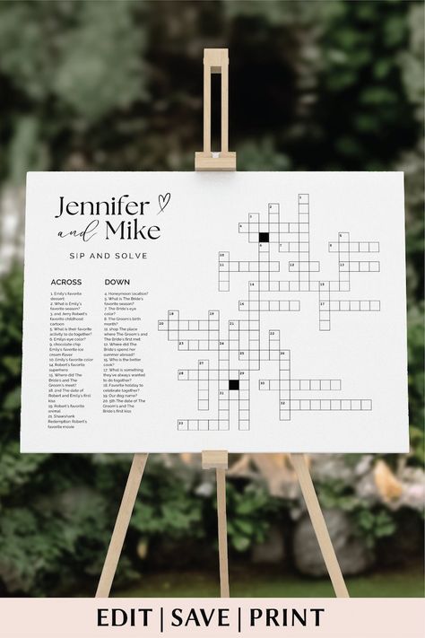 Crossword Template, Wedding Crossword Puzzle, Puzzle Wedding, Cocktail Hour Ideas, Budget Wedding Ideas, Bridal Gown Inspiration, Reception Games, Wedding Puzzle, Game Wedding