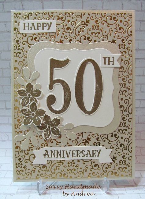 Engagement Anniversary Card, 50th Anniversary Card, Golden Anniversary Cards, Golden Wedding Anniversary Card, 50th Anniversary Cards, Anniversary Diy, Anniversary Cards Handmade, Diy Anniversary, Golden Wedding Anniversary