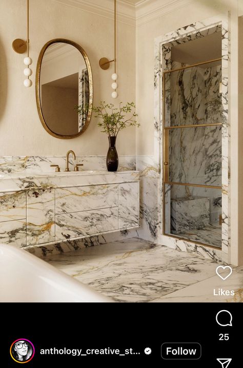 Cream And Gold Bathroom, Brass Hardware Bathroom, Full Bathroom Remodel, Gold Bathroom, Full Bathroom, Cream And Gold, Brass Hardware, White Marble, Home Inspo