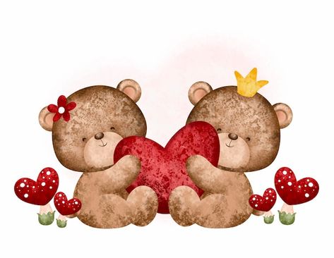 Teddy Bear Images, Artsy Background, Teddy Bears Valentines, Cartoon Chicken, Valentine Cupid, Watercolor Cute, Valentine's Week, Happy Valentines Day Card, Cute Animal Illustration