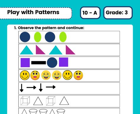 Play with patterns class 3 chapter 10 from math magic ncert class 3 worksheet based on latest CBSE Syllabus including questions on pattern,number patterns,decoding message,and activity based questions Pattern Worksheet For Class 3, Class 3 Worksheet, Number Pattern Activities, Class 3 Maths, Worksheets For Grade 3, 3rd Grade Math Worksheets, Maths Worksheets, Math Magic, Math Patterns