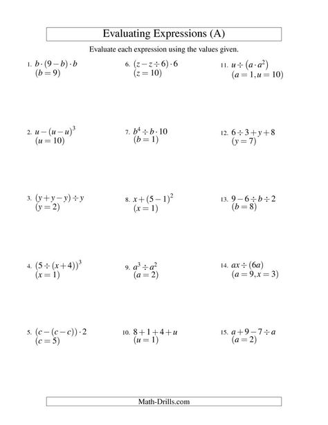 The Evaluating Three-Step Algebraic Expressions with Two Variables (A) math worksheet from the Algebra Worksheets page at Math-Drills.com. Order Of Operations Worksheet, 10th Grade Geometry, Evaluating Algebraic Expressions, 2nd Grade Spelling Words, Syllables Activities, Thinking Maps, Math Drills, Handwriting Practice Worksheets, Math Patterns