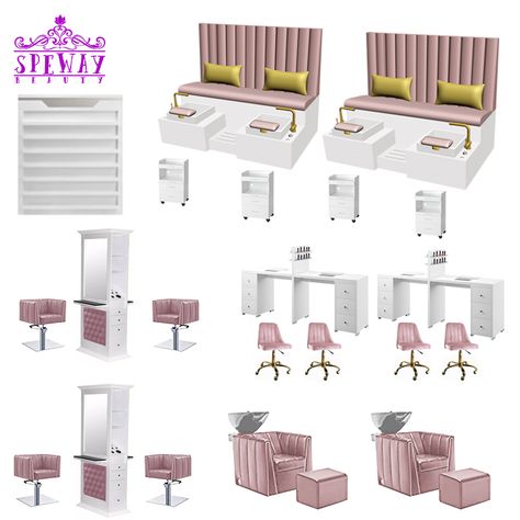 Beutysalon Design, Beauty Salon Ideas, Makeup Room Design, Modern Nail Salon, Luxury Nail Salon, Luxury Massage, Pink Pedicure, Hair Salon Furniture, Pedicure Station