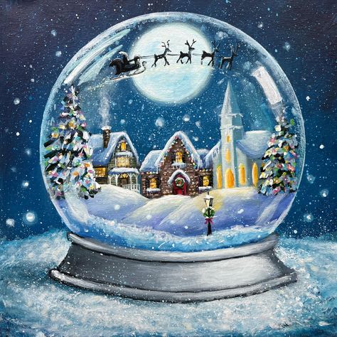 Globe Drawing, Learn Acrylic Painting, Christmas Contests, Diy Christmas Paintings, Christmas Globes, New Year Art, Ball Drawing, Santa Art, Globe Art