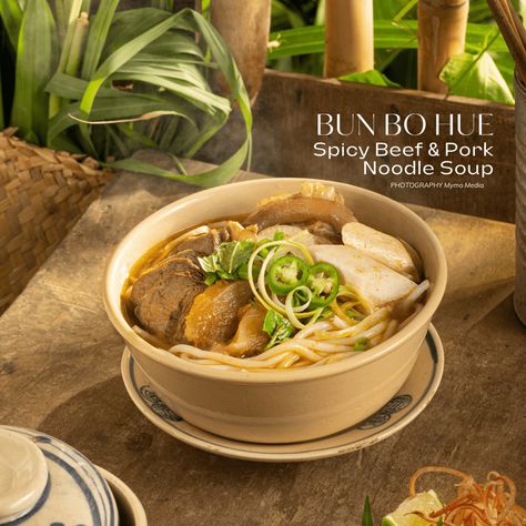 Vietnamese Traditional food | Bún Bò Huế on Behance Pork Noodle Soup, Spicy Beef, Noodle Soup, Traditional Food, Noodles, Adobe Photoshop, Golf, Photoshop, Collage