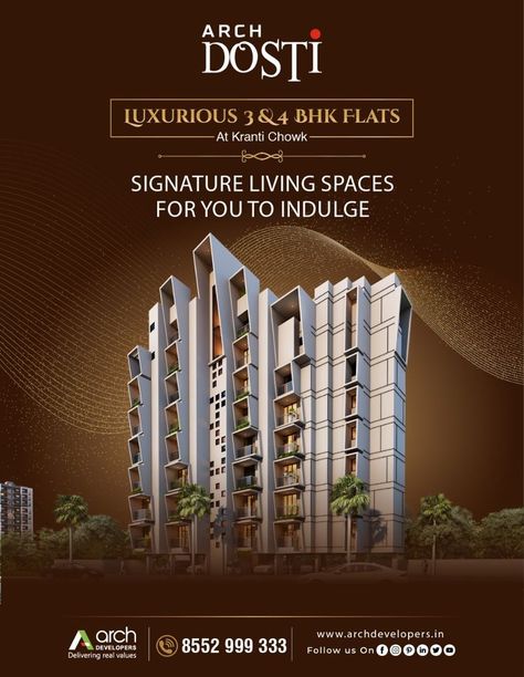 Signature Living Spaces For You To Indulge...! 𝗔𝗿𝗰𝗵 𝗗𝗼𝘀𝘁𝗶:- 🏡 3 & 4 BHK Ultra-Luxurious Flats 📍 Beside Jain Hostel, Kranti Chowk, Aurangabad. 𝐅𝐨𝐫 𝐦𝐨𝐫𝐞 𝐢𝐧𝐟𝐨, 📞 8552999333 Visit Our Website:- www.archdevelopers.in #3And4BHKFlats #KrantiChowk #Aurangabad #SpaciousHomes #ArchDevelopers Luxury Advertising, Real Estate Banner, Graphic Design Inspiration Poster, Cafe Logo Design, Motion Graphics Typography, Real Estate Advertising, Real Estate Marketing Design, Real Estate Developer, Real Estate Ads