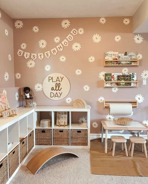 Montessori Playroom Shelves, Toddler Rooms Ikea, Playroom With Ball Pit, Toddler Playroom Ideas Girl, Playspace In Living Room, Kids Montessori Playroom, Kids Playroom Inspiration, Baby Girl Playroom Ideas, Playroom Set Up Ideas