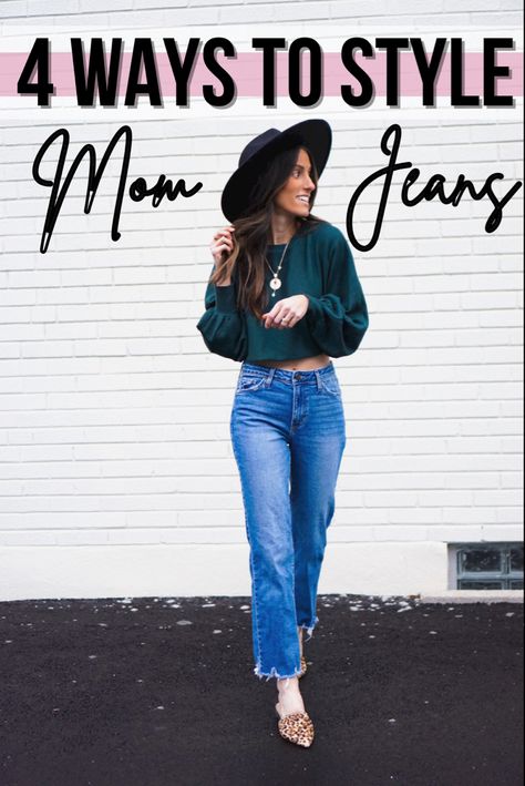 Women wearing high waisted mom jeans with cropped sweater and wide brim hat Mom Jeans And Sweatshirt Outfit, Dark Wash Mom Jeans Outfit, Dark Mom Jeans Outfit, Distressed Mom Jeans Outfits, Mum Jeans Outfit Classy, Styling Mom Jeans High Waist, 90s Ripped Jeans, Jeans Outfit 90s, Mom Jeans Outfit Fall