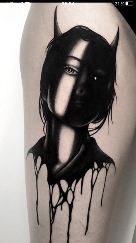 Angel Devil Tattoo, Gotik Tattoo, Mangas Tattoo, Goth Tattoo, Devil Tattoo, Demon Tattoo, Creepy Tattoos, Dark Art Tattoo, Up Tattoos