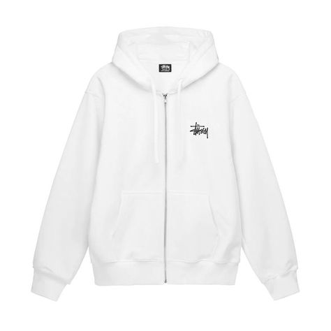 90s Fashion Male, White Jacket Outfit, Hoodie With Zipper, Stussy Logo, Hoodie Allen, Puff Jacket, College Hoodies, Hoodie White, Tomboy Style Outfits