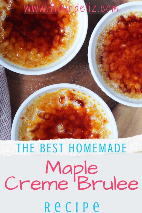 Crème brulee is easy to make, super delicious, and gluten free! This homemade Maple Crème Brulee is the perfect simple and tasty fall treat. Get the recipe for how to make this 5 ingredient, individually portioned dessert now! Maple Creme Brulee, Maple Creme Brulee Recipe, Ramekin Desserts, Brulee Pie, Unusual Desserts, Best Creme Brulee Recipe, Creme Brulee Pie, Ramekin Dessert, Pudding Recipes Homemade