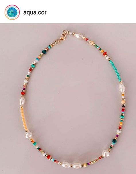 Bead Necklace Colorful, Diy Beaded Rings, Beads Craft Jewelry, Beaded Necklace Designs, Beaded Necklace Diy, Beads Bracelet Design, Jewelry Accessories Ideas, Summer Necklace, Handmade Wire Jewelry