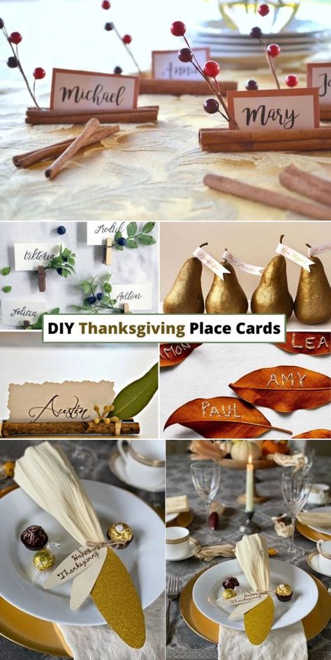 DIY Thanksgiving place cards and holders have a distinct way to charm your guests. This fall, welcome your guests with these unique DIY Thanksgiving place cards and holders. Thanksgiving Place Cards Diy, Thanksgiving Table Place Cards, Place Card Holders Diy, Diy Place Cards, Thanksgiving Place Cards, Place Holder, Diy Thanksgiving, Thanksgiving Diy, Table Place Cards