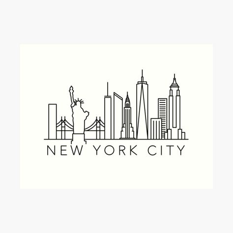 Ny Skyline Drawing, City Skyline Drawing Easy, New York City Doodles, New York Skyline Illustration, New York Line Art, New York City Skyline Drawing, New York City Skyline Tattoo, New York Buildings Drawing, Ny Skyline Tattoo