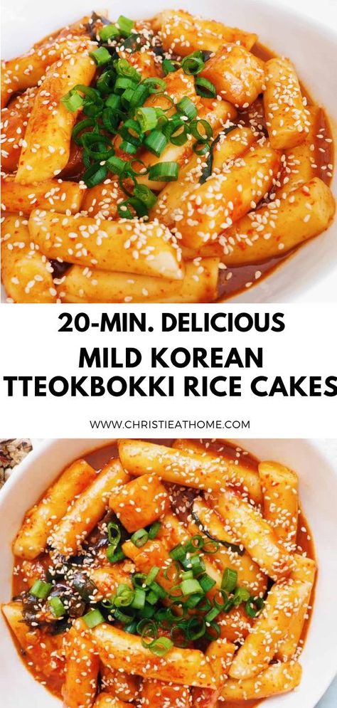 Tteok Recipe Ideas, Non Spicy Rice Cake Recipes, Ttekbokkie Recipe, Teboki Recipe, Mild Korean Recipes, Rice Cake Sticks Recipe, Tteokbokki Rice Cakes Recipe, Mild Tteokbokki Recipe, Mild Tteokbokki