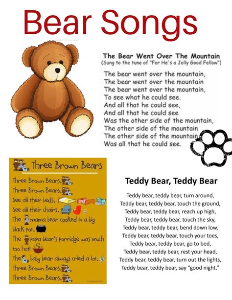 Teddy Bear Circle Time, Bear Fingerplays, Teddy Bear Songs Preschool, Preschool Bear Songs, Bear Themed Activities For Preschoolers, Bear Songs Preschool, Teddy Bears Picnic Activities, Teddy Bear Picnic Song, Teddy Bear Song