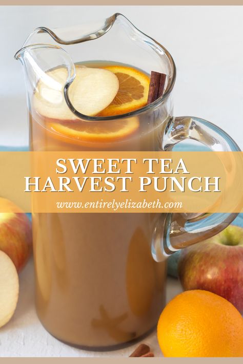 Fall Drinks With Apple Juice, Apple Cider Tea Recipes, Cold Fall Drinks, Apple Juice Drinks Non Alcoholic, Harvest Punch Non Alcoholic, Hot Fall Drinks Nonalcoholic, Fall Tea Recipes, Fall Tea Party Food, Fall Party Ideas Food