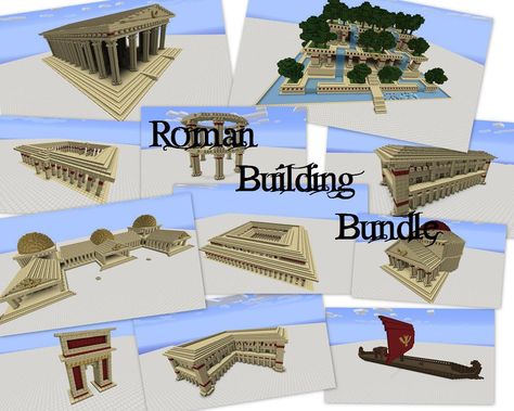 Roman Building Bundle Minecraft Project Cool Minecraft Skins, Garden Minecraft, Ancient Roman Houses, Minecraft Castle Blueprints, Roman House, Dc And Marvel, Minecraft Castle, Cool Minecraft Creations, Cool Minecraft Houses