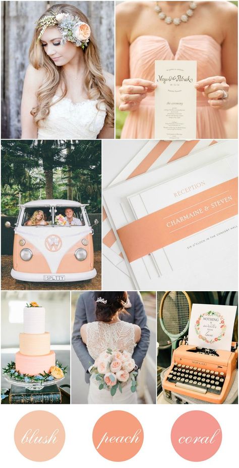 Peach Wedding Theme, Coral Color Schemes, Peach Wedding Colors, Cars Decorations, Shine Wedding Invitations, Wedding Color Scheme, Wedding Color Inspiration, Peach Blush, Coral Wedding