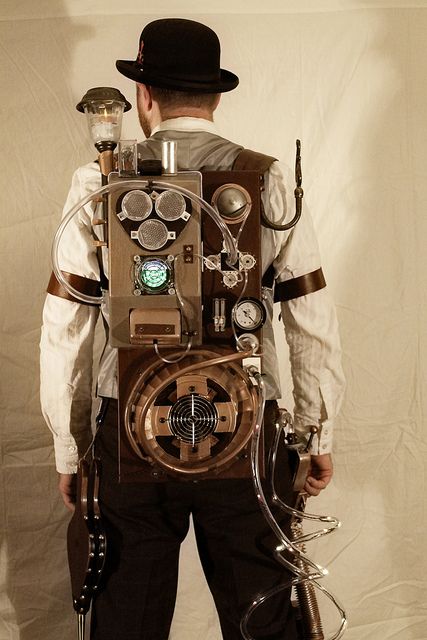 Steampunk Proton Pack by J-Bird2005, via Flickr   i WANT TO MAKE A BACKPACK sTEAMPUNK GO GO BAG ;)  #provestra Steampunk Backpack, Steampunk Characters, Steampunk Gadgets, Steampunk Items, Steampunk Stuff, Steampunk Men, Mode Steampunk, Steampunk Couture, Proton Pack