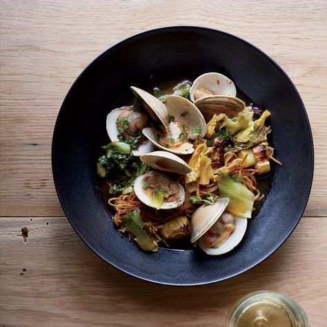 Toasted Capellini with Clams and Dashi   | Food & Wine Pasta Pairings, Pasta Stars, Wine And Pasta, Spaghetti With Clams, Heart Pasta, Dashi Recipe, Asian Treats, Delish Dinners, Eclectic Table