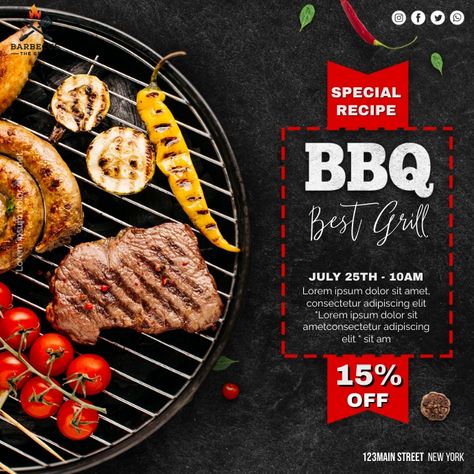 Barbecue Graphic Design, Bbq Poster Design, Bbq Social Media, Christmas Promotion Design, Bbq Poster, Mj Logo, Football Viewing Party, Bbq Event, Advert Design