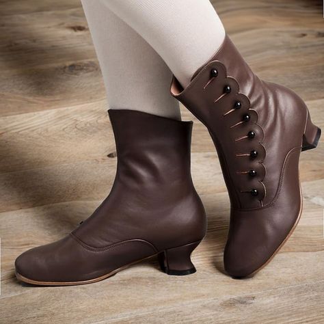 Women's Victorian Leather Buttoned Ankle Boots - Ideal for Vintage Themed Events and Uniqu Medieval Women Shoes, 1800s Shoes Women, French Shoes Women, Edwardian Shoes, Cheap Ankle Boots, Button Boots, Victorian Boots, Brogues Style, Outdoor Club