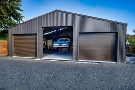 Ramsey Workshop | Lifestyle & Residential Shed | Coresteel Buildings Modern Shed House, Shed House Design, Shed Cladding, Steel Homes, Shed House, Metal Shop Building, Car Shed, Metal Building Designs, Steel Storage Sheds